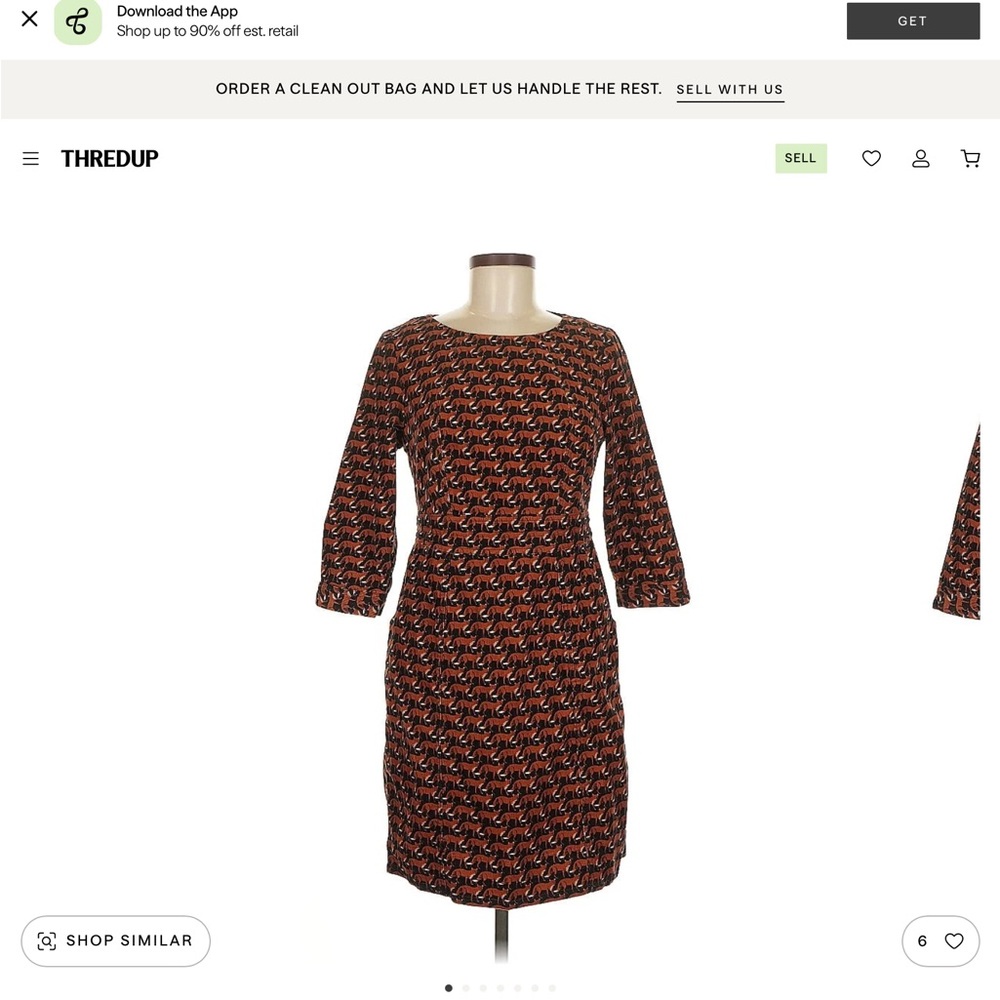 Boden 3/4 Sleeve Corduroy Fox Print Dress in Rust and Black